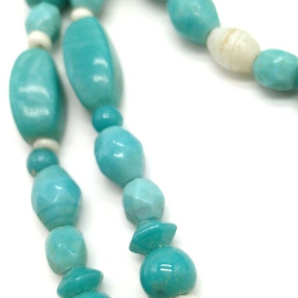 Triple Strand Faux Turquoise (Dyed Howlite) & White Beaded Necklace - Picture 9 of 12